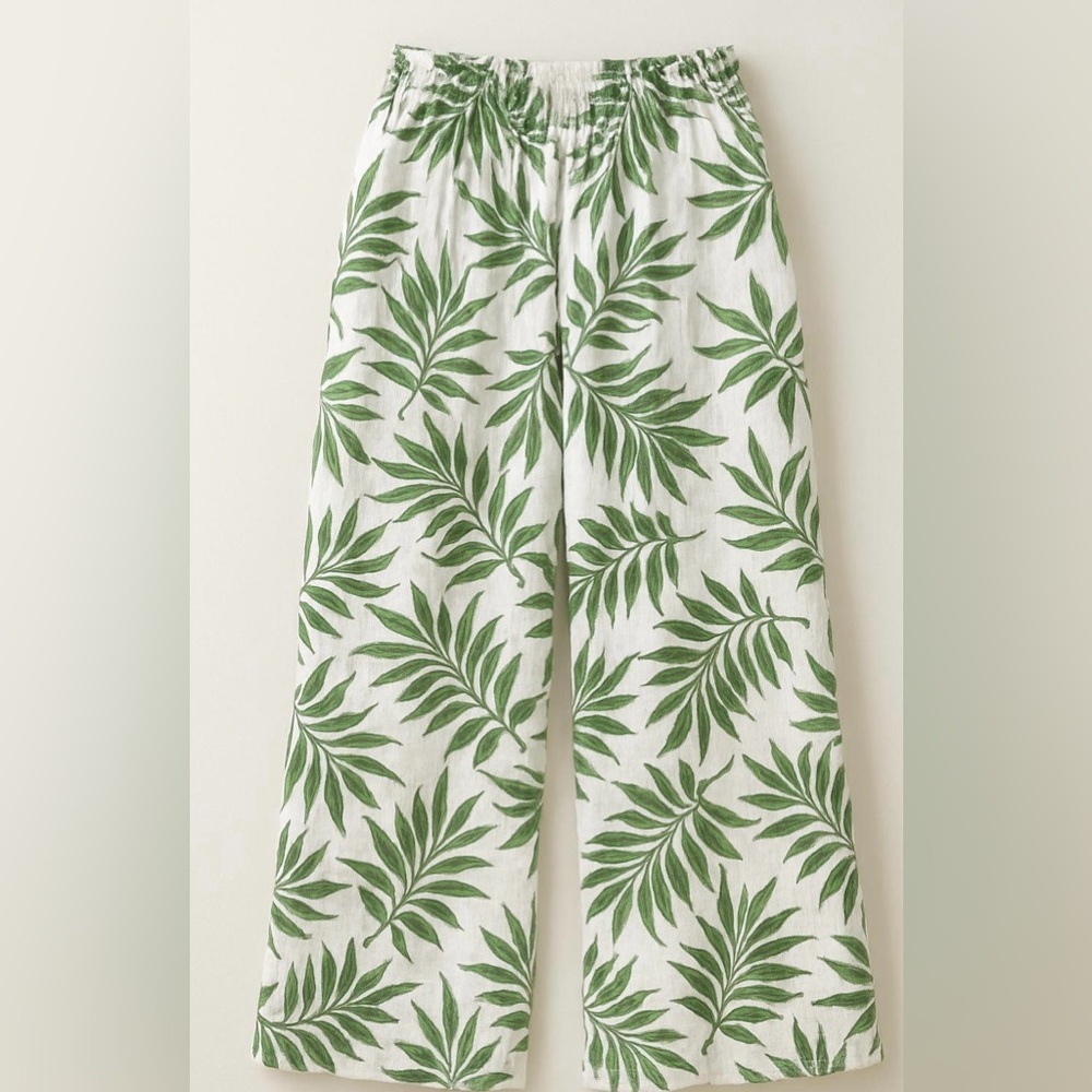 Leafy Green Print Wide Leg Pants